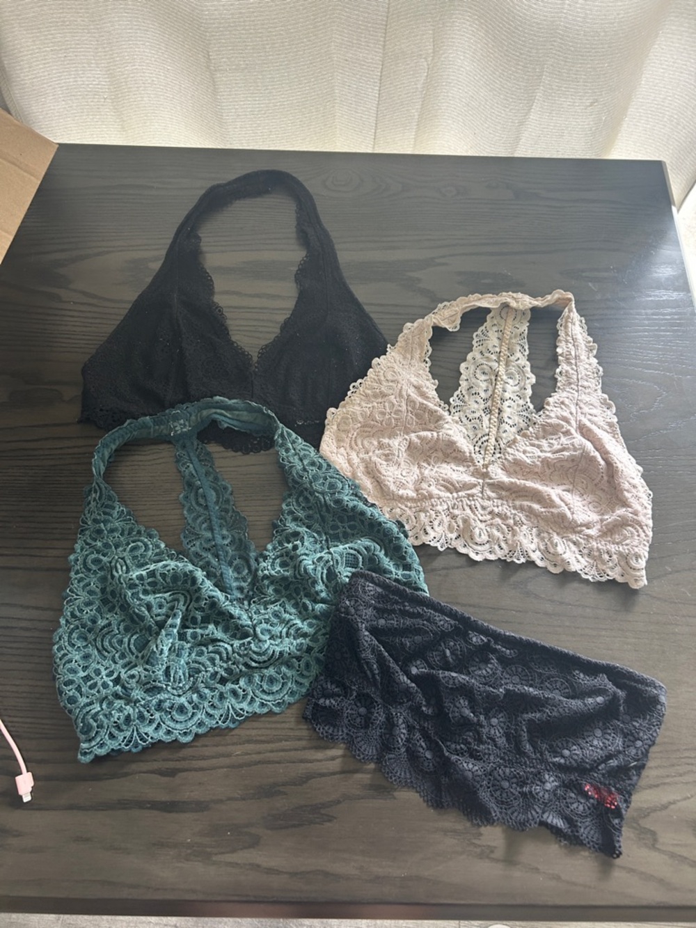 Hollister Lace Halter Bralette Set - Black, Cream, Teal